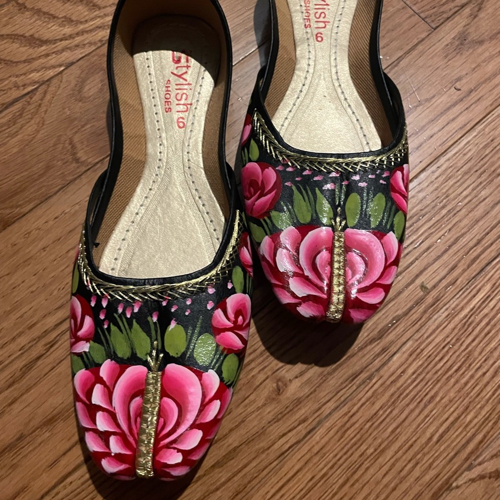 Beautiful Painted Khusa Flats - Size 6 US